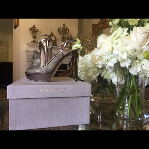 New Jimmy Choo Metallic Lace Heels 35.5 5.5 $995 - Picture 6 of 8
